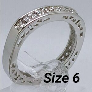 Vintage  90s Silver Square Eternity Band Channel Set CZ Stack Minimalist Size 6